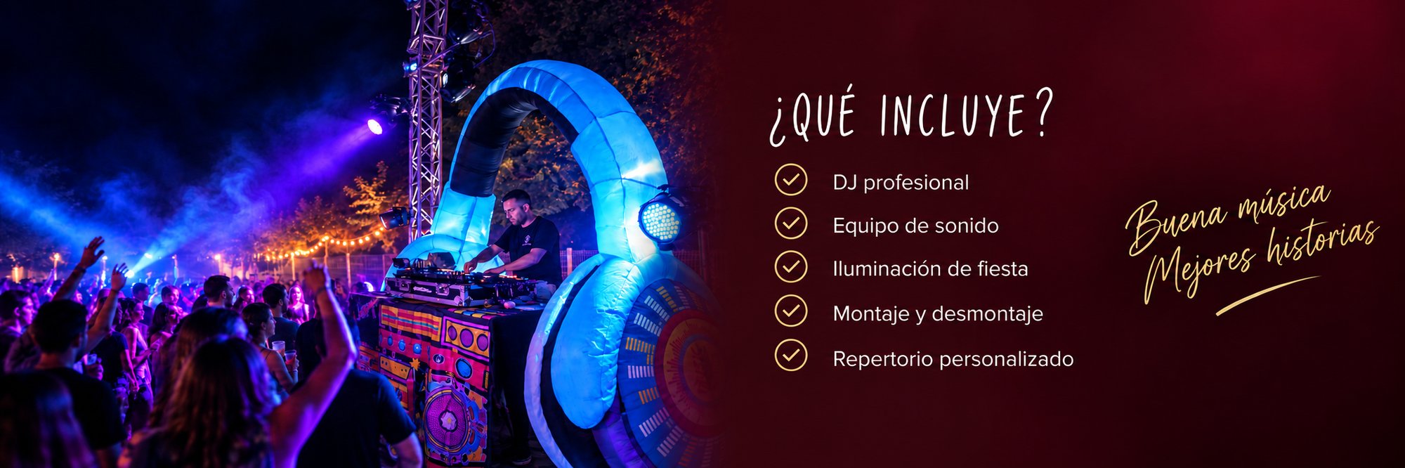Banner panorámico burdeos con cinco marcas doradas