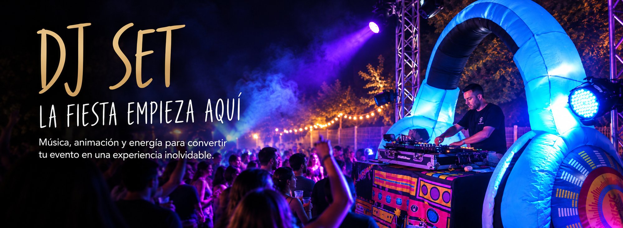 DJ set nocturno con auriculares gigantes